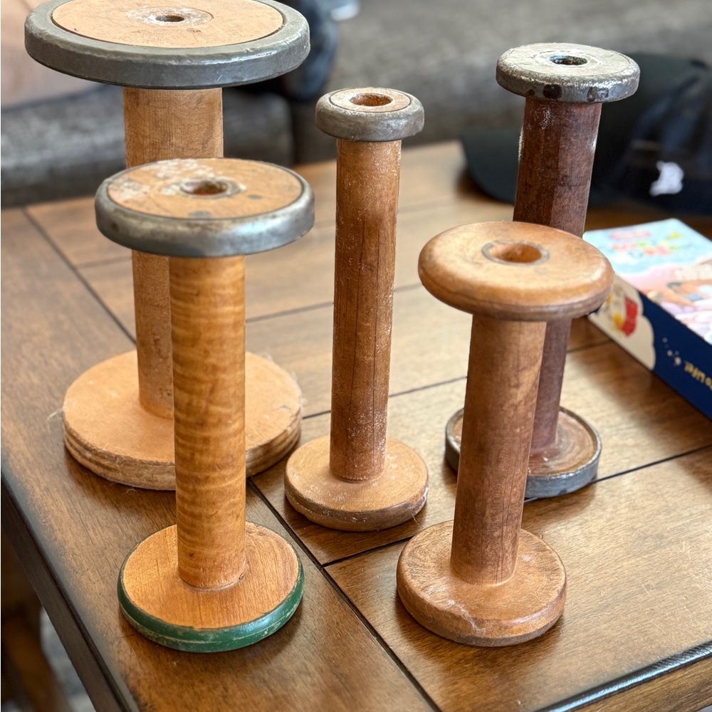 Vintage Wooden Textile Spools Set of 6